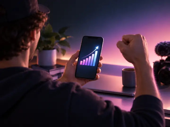 A creator showing a major social media growth milestone in a vertical video