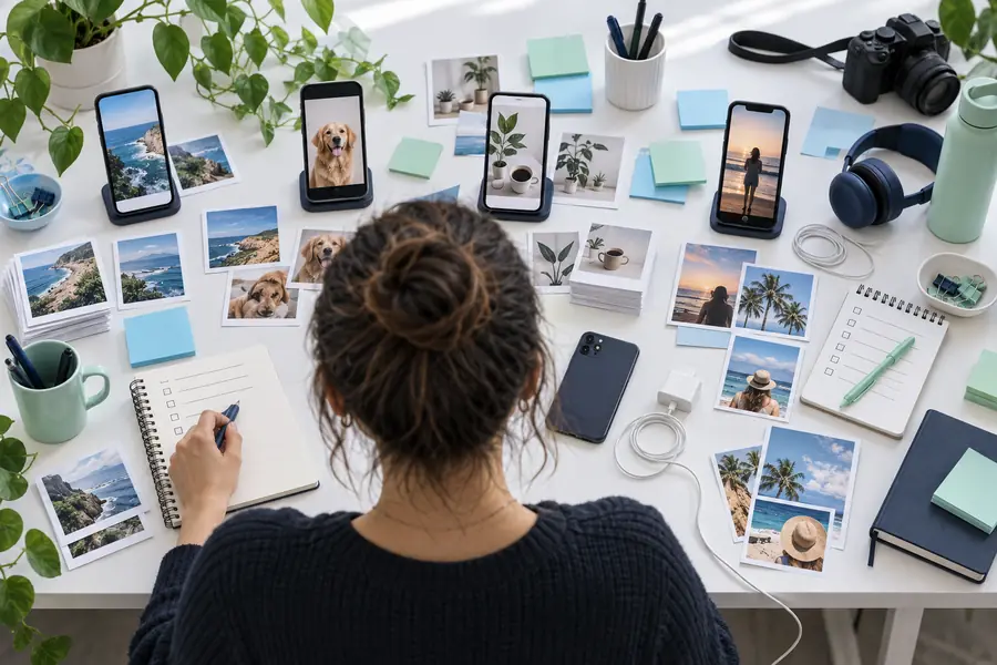 Manual social publishing workflow shown as separate channel tasks