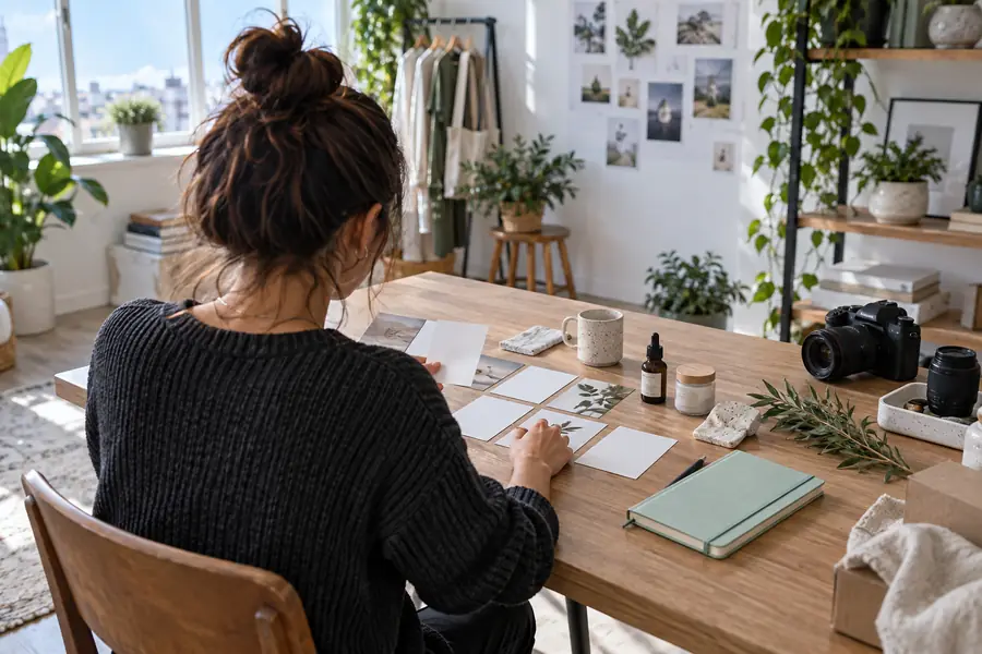 Creator reviewing social post drafts